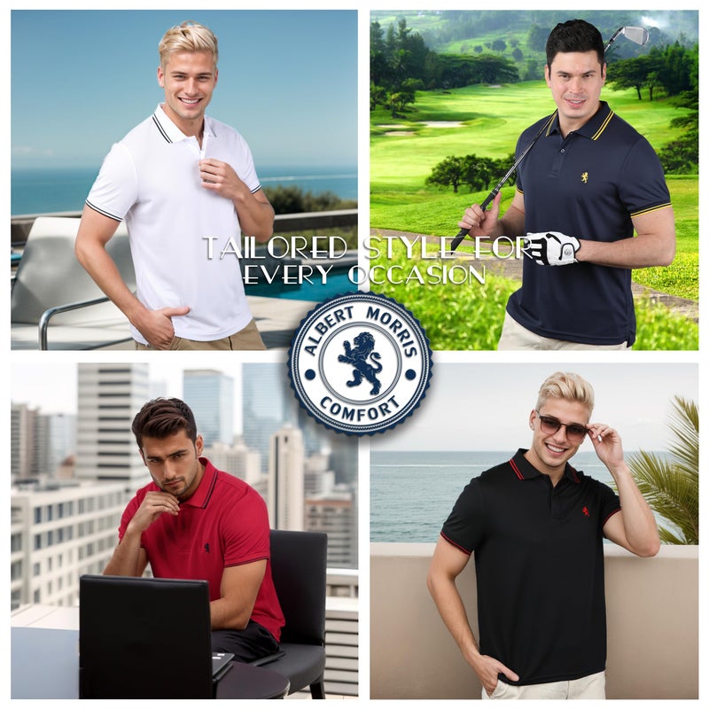 Albert Morris Mens Striped Short Sleeve Polo Shirts 4 Pack - Regular Fit - Multicolor - American Classic Stripe - XX-Large - Image 2
